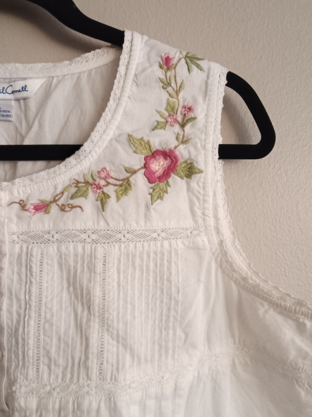 April Cornell Vintage White Cotton Embroidered Maxi Nightgown L Boho Coastal - Picture 4 of 14